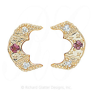 GS345-2 PT/D - 14 Karat Gold Slide with Pink Tourmaline center and Diamond accents 
